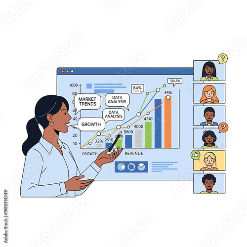 Woman in business presenting data chart.