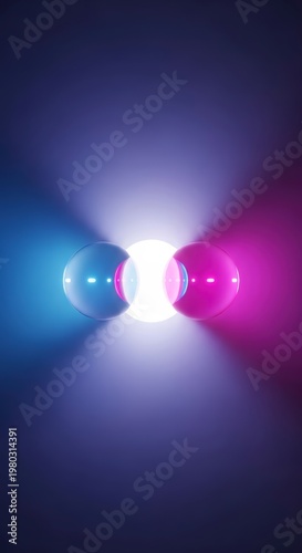 Vibrant beams of light intersect center.