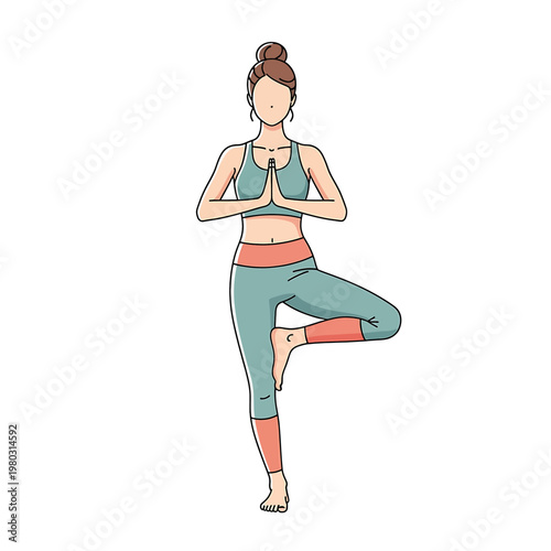 Woman in yoga tree pose standing 3.
