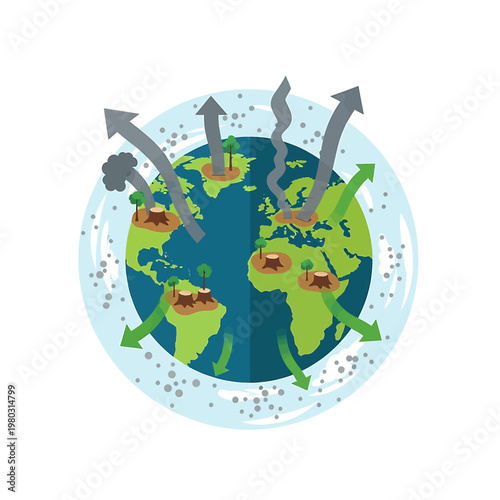 Earth with pollution rising globally.