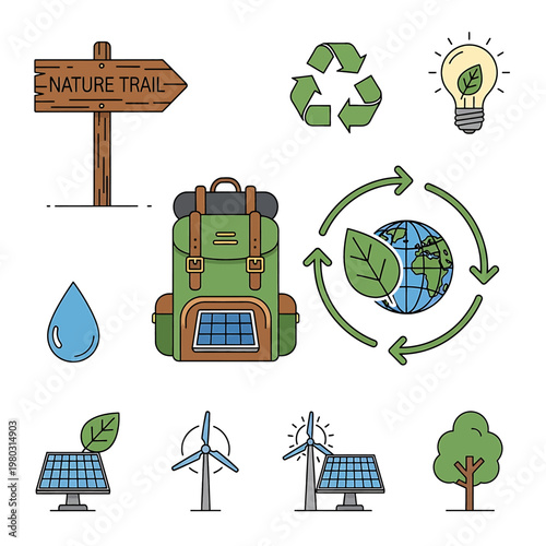 Green Hiking Backpack with Brown Straps.