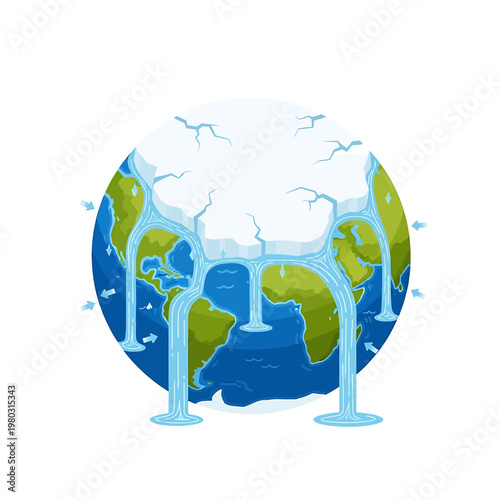 Earth with dripping water faucet taps.