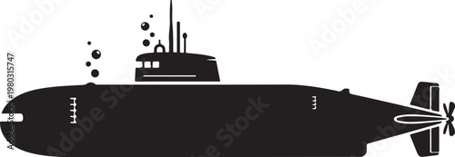 Black submarine vector, underwater vehicle icon, naval military symbol, ocean transportation illustration