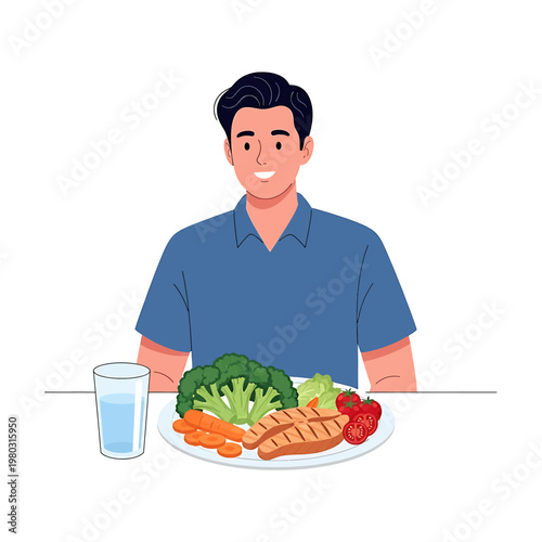 Man eating healthy food and smiling.