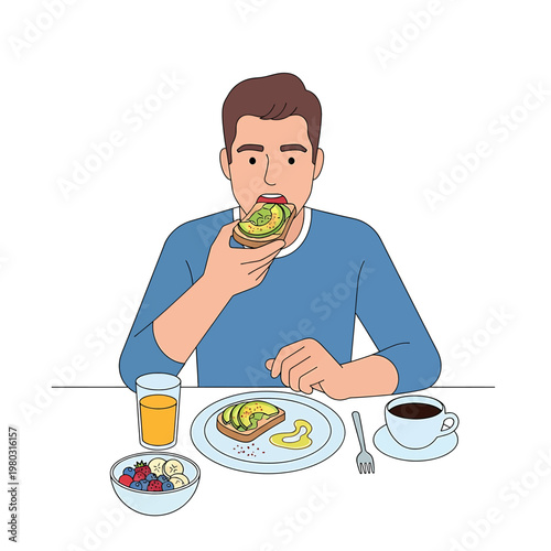 Man eating toast with avocado 1.