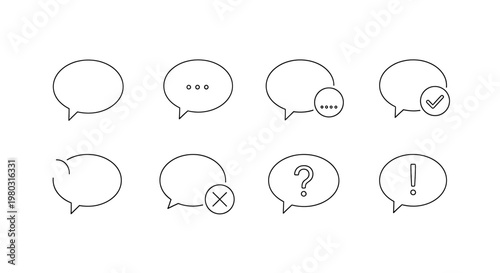 Collection of speech bubbles and icons.