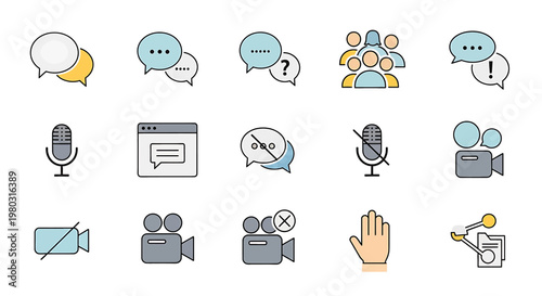 Flat design communication media icons set.