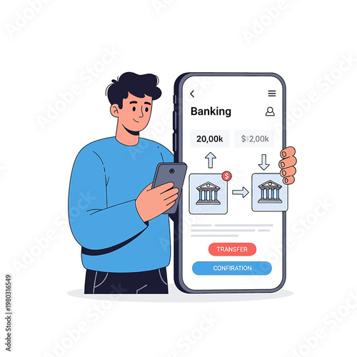Man holding smartphone with banking app 1.