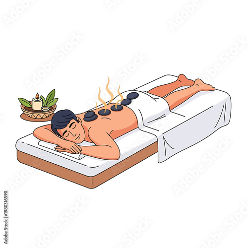Man receiving hot stone therapy treatment.