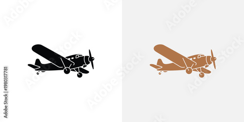 Black and orange biplanes with propellers in flight, vintage aviation style