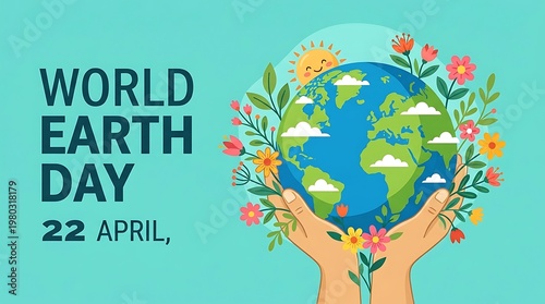 Celebration of World Earth Day with Earth and Nature Symbols.