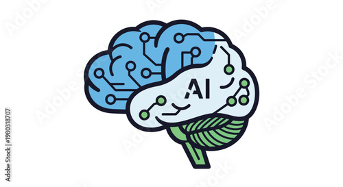 Artificial Intelligence Brain with Circuitry and Leaf Elements