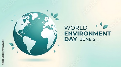World Environment Day June 5 Celebration with Earth Globe and Nature Elements.