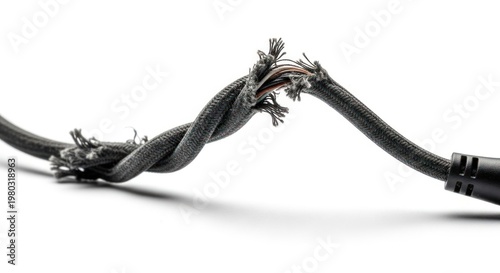 Damaged Twisted Pair Cable with Exposed Wires.