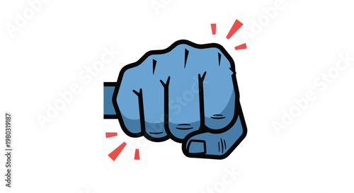 Blue fist punch gesture with red action lines symbolizing strength or impact