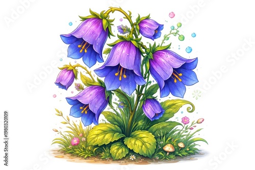 Colorful cartoon style bellflower drawing with lively details