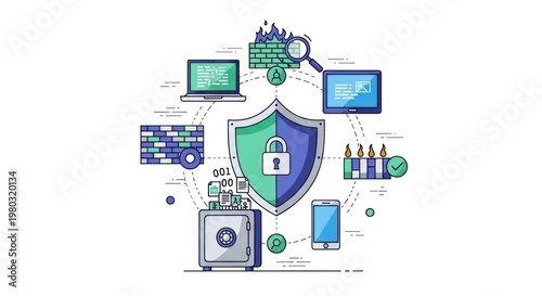 Digital Security Shield Protection Concept Illustration.