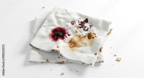 Dirty Napkin with Food Stains and Crumbs.
