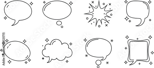 Speech bubble doodle vector set with comic dialog clouds frames and hand drawn outline elements illustration collection