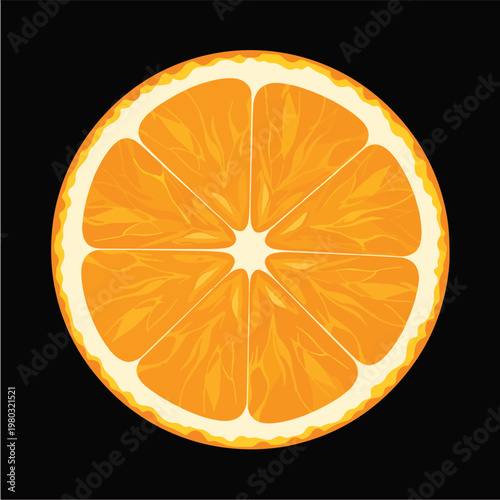 Pixel Art Fresh Orange Slice Vector Illustration On Black Background