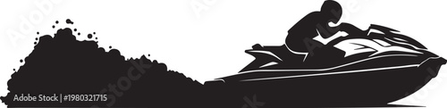 Jet ski, water sports, black silhouette, vector icon, recreational vehicle