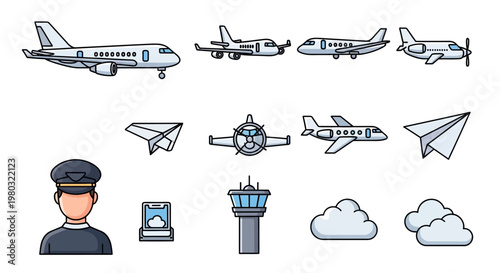 Air traffic controller with airplanes icons.