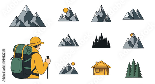 Hiker with Backpack and Trekking Poles.