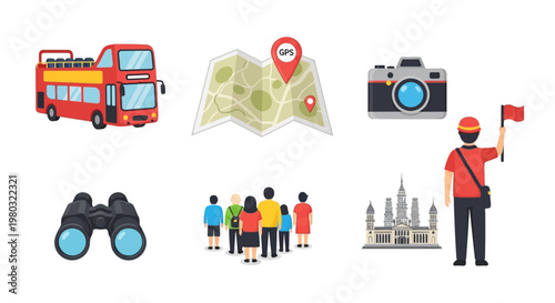 Tourist guide holding a flag.