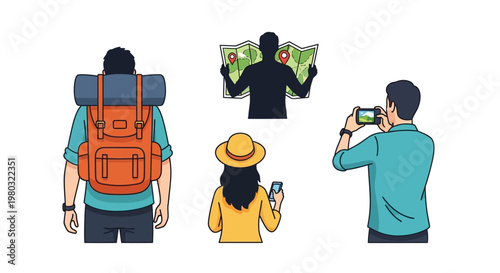 People with backpacks and map.