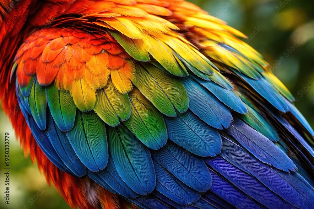 Obraz premium detailed close up of the vibrant feathers on a tropical bird in natural light