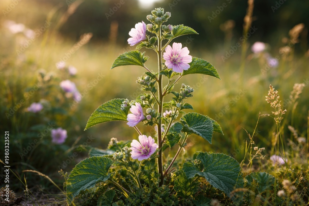 Naklejka premium Recognizing the wild mallow plant in natural habitats