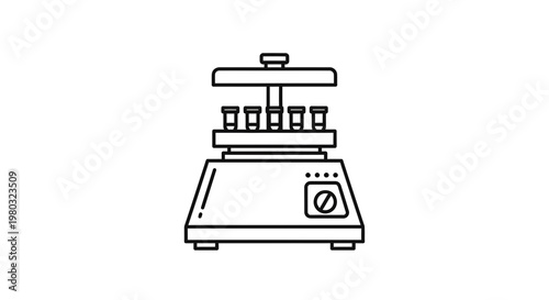 Laboratory vortex mixer with test tubes, scientific equipment icon, clean line art
