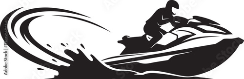 Jet ski, water sports, speed, black silhouette, vector icon
