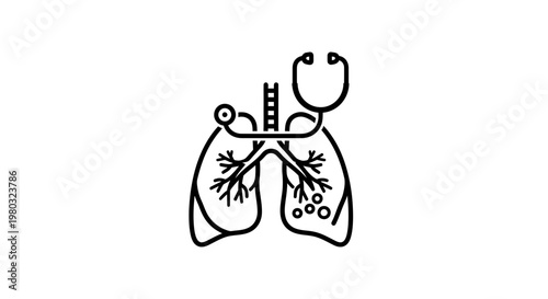 Medical stethoscope and lungs icon, symbolizing respiratory health and medical care