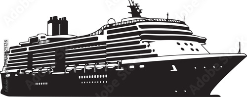 Cruise ship, ocean liner, black silhouette, vector illustration, travel, tourism, transportation