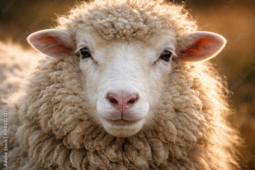 Obraz premium Close up of a fluffy sheep face with detailed fur texture