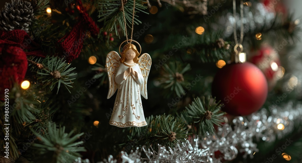 Fototapeta premium Tree dressed in holiday style with an angel figurine