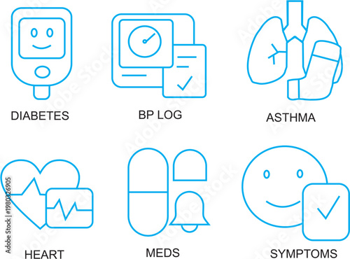 Medical Monitoring infographic thick blue line Set for World Health Awareness Campaign