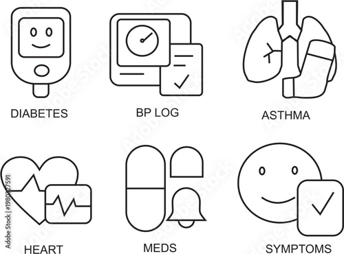 Medical Monitoring infographic thick line Set for World Health Awareness Campaign