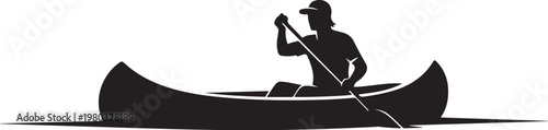 Canoe, silhouette, vector, paddling, black, white background, illustration, outdoor, adventure, sports