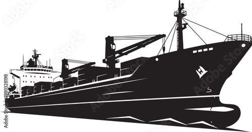 Cargo Ship, Freight Vessel, Black Illustration, Vector Graphic, Transportation Icon