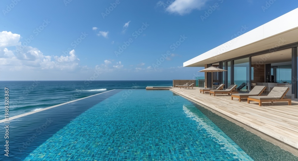 Fototapeta premium Contemporary dream house featuring an infinity pool near the ocean