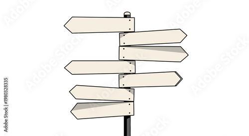 Conceptual illustration of a blank signpost with multiple arrows, symbolizing crucial life choices, future planning, and diverse pathways, representing decision-making and uncertainty