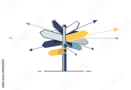 Illustration of a signpost with multiple arrows pointing in different directions, symbolizing choices and decision-making