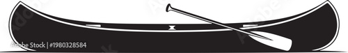 Black canoe, vector boat, paddle illustration, watercraft icon