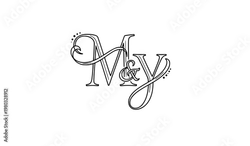 Decorative MY monogram feminine script wedding initials vector illustration isolated on white background