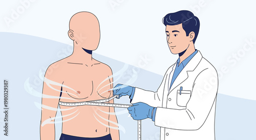 Doctor measuring patient's chest circumference for medical assessment or custom clothing fitting