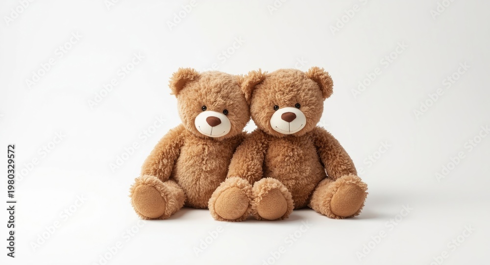 Fototapeta premium Two endearing brown teddy bears showcased on a flawless white backdrop