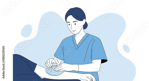 Nurse applying ice pack to patient's arm for pain relief and swelling reduction