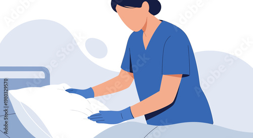 Nurse arranging pillow on hospital bed, healthcare, medical care, patient comfort
